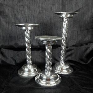 Holland Boone Polished Pewter Swirled Candlestick Set (3) Vintage